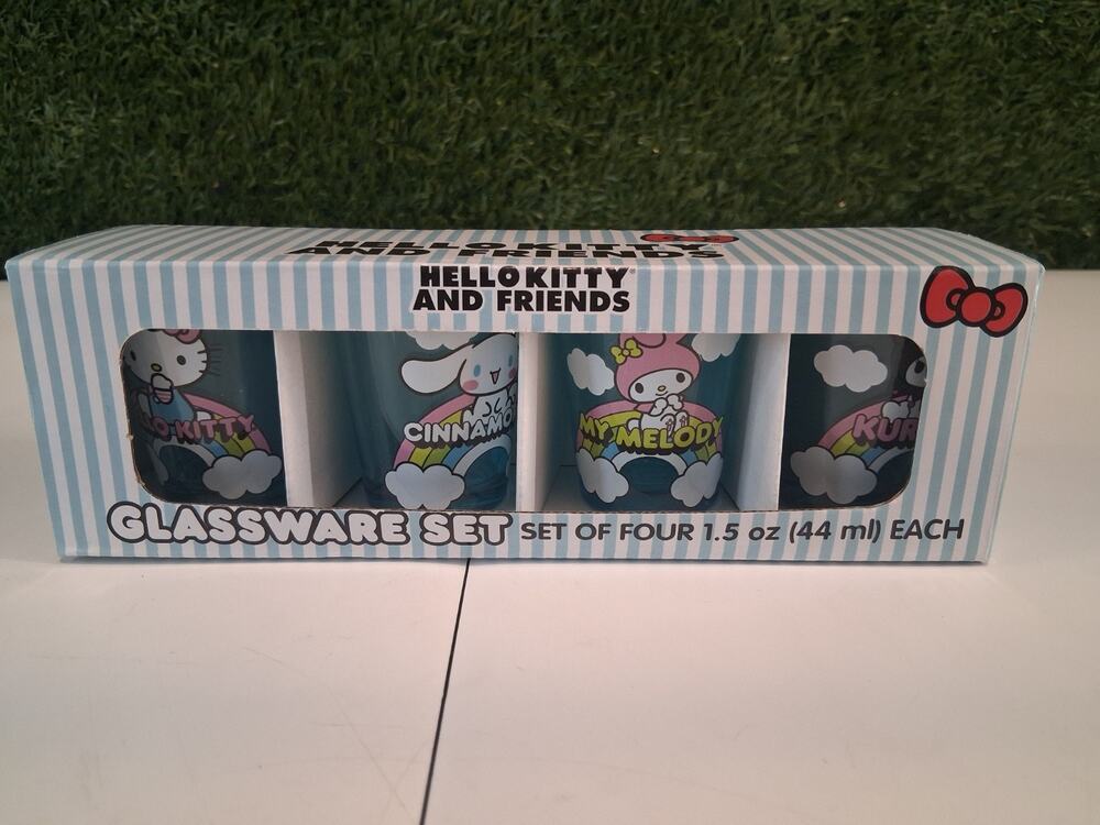 Sanrio Hello Kitty and Friends Mini Glass Set 4 Pack Silver Buffalo 1.5oz New